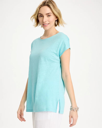 Chico's Linen Dolman Tee Bondi Blue