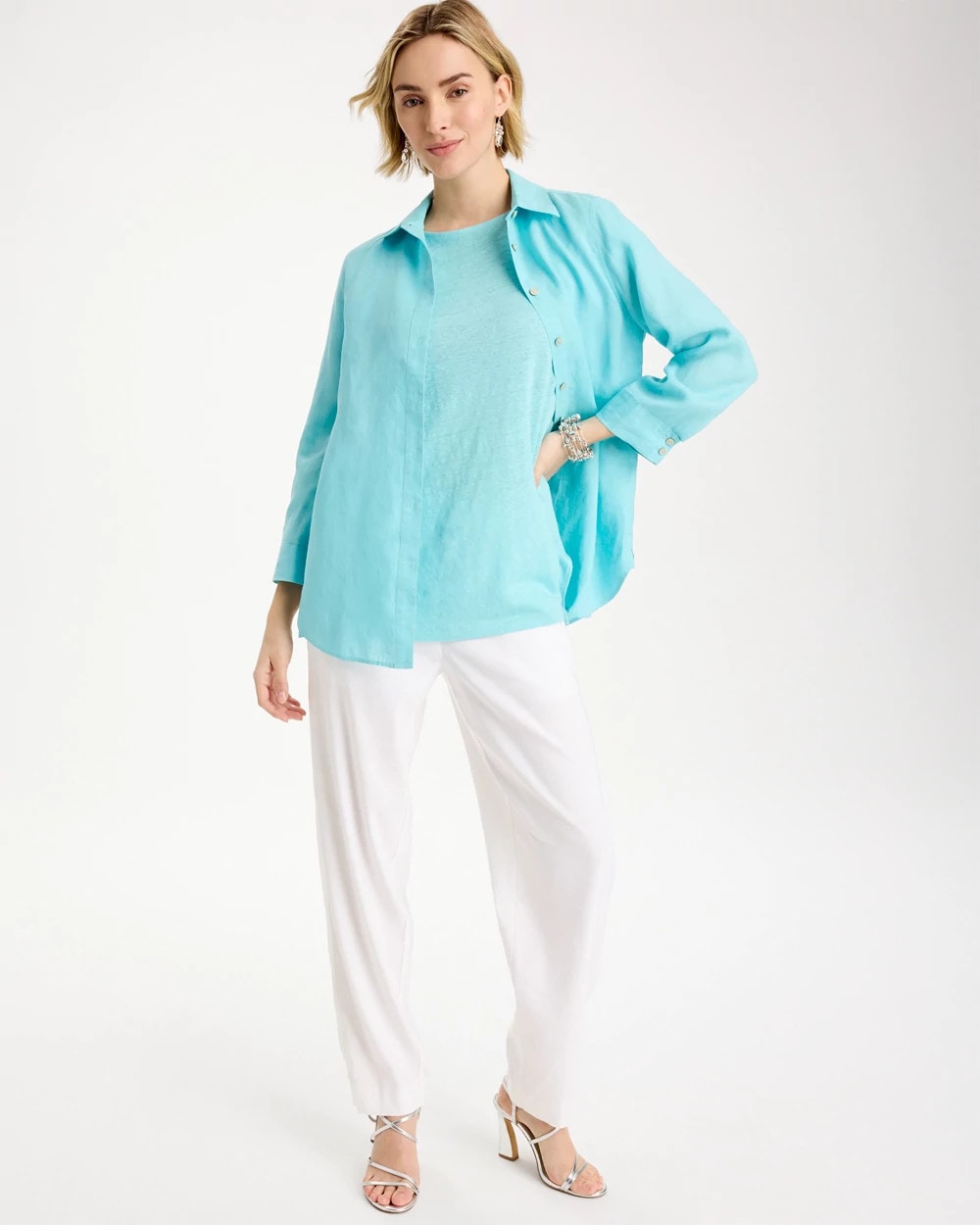 Chico's Linen Dolman Tee Bondi Blue