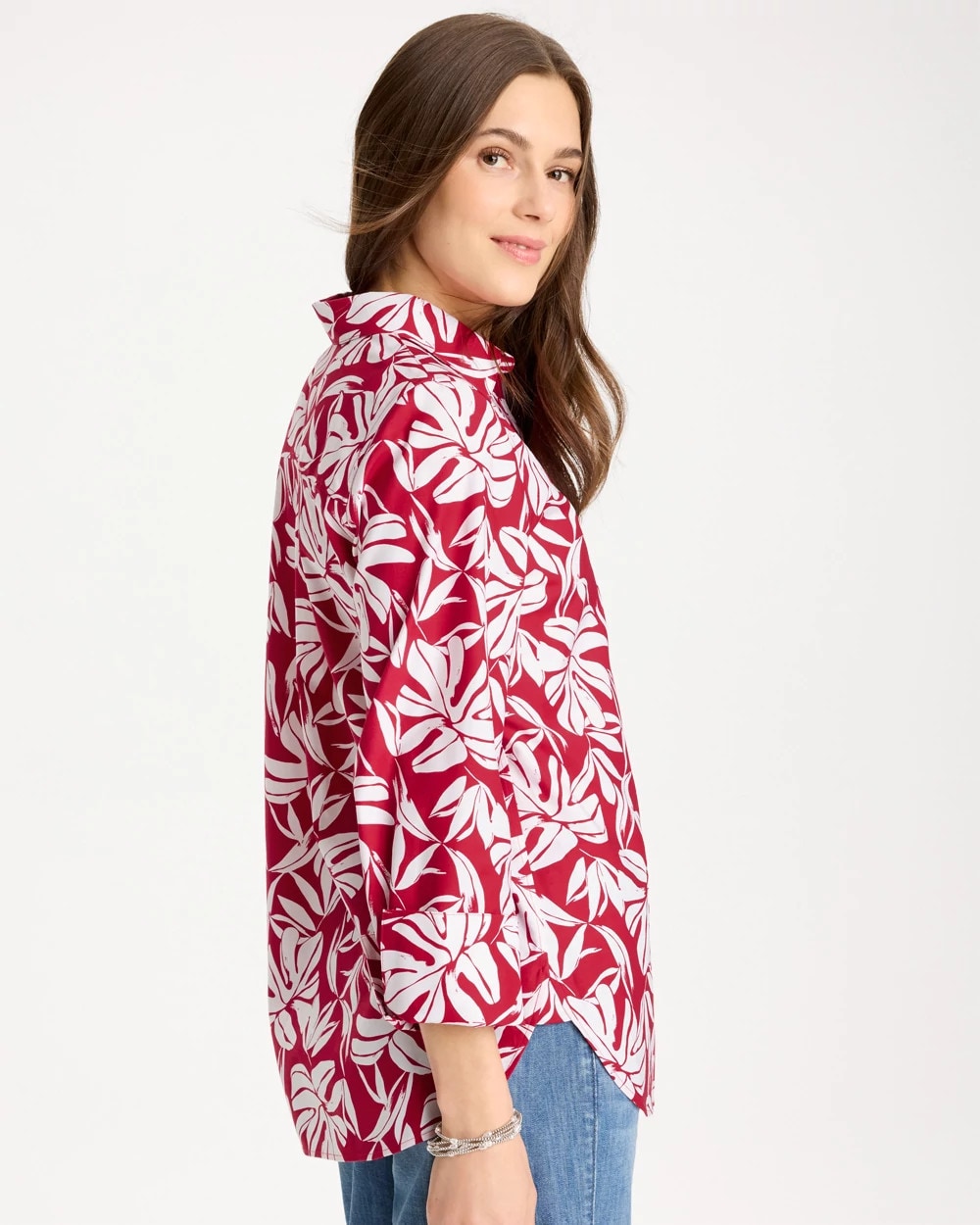 Chico's No Iron™ Stretch Palm Print Shirt Cherry Lush