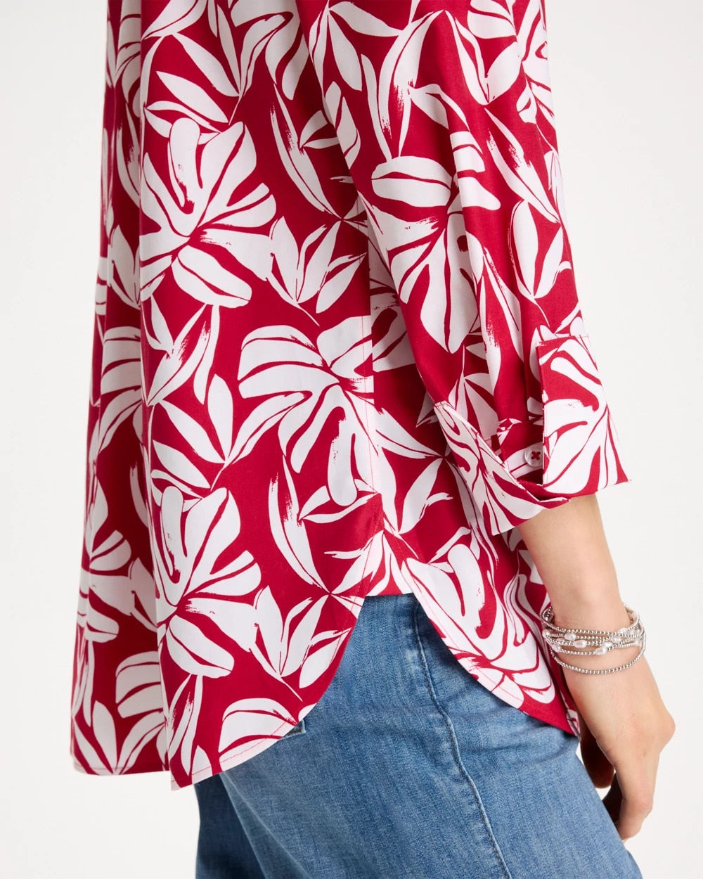 Chico's No Iron™ Stretch Palm Print Shirt Cherry Lush