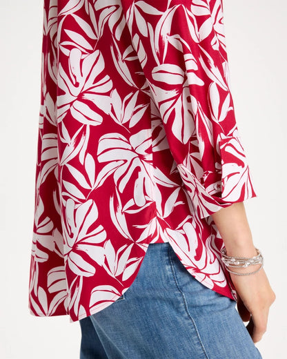 Chico's No Iron™ Stretch Palm Print Shirt Cherry Lush