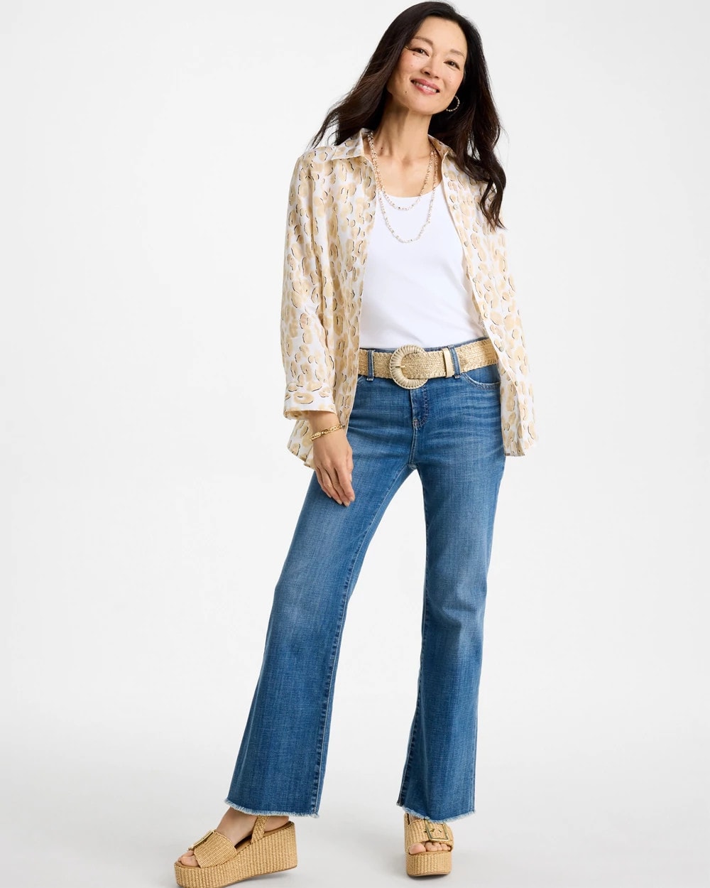 Chico's No Iron™ Linen Animal Print Shirt Mocha Mousse