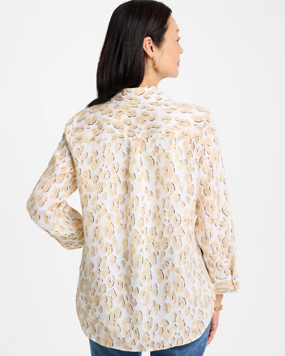 Chico's No Iron™ Linen Animal Print Shirt Mocha Mousse