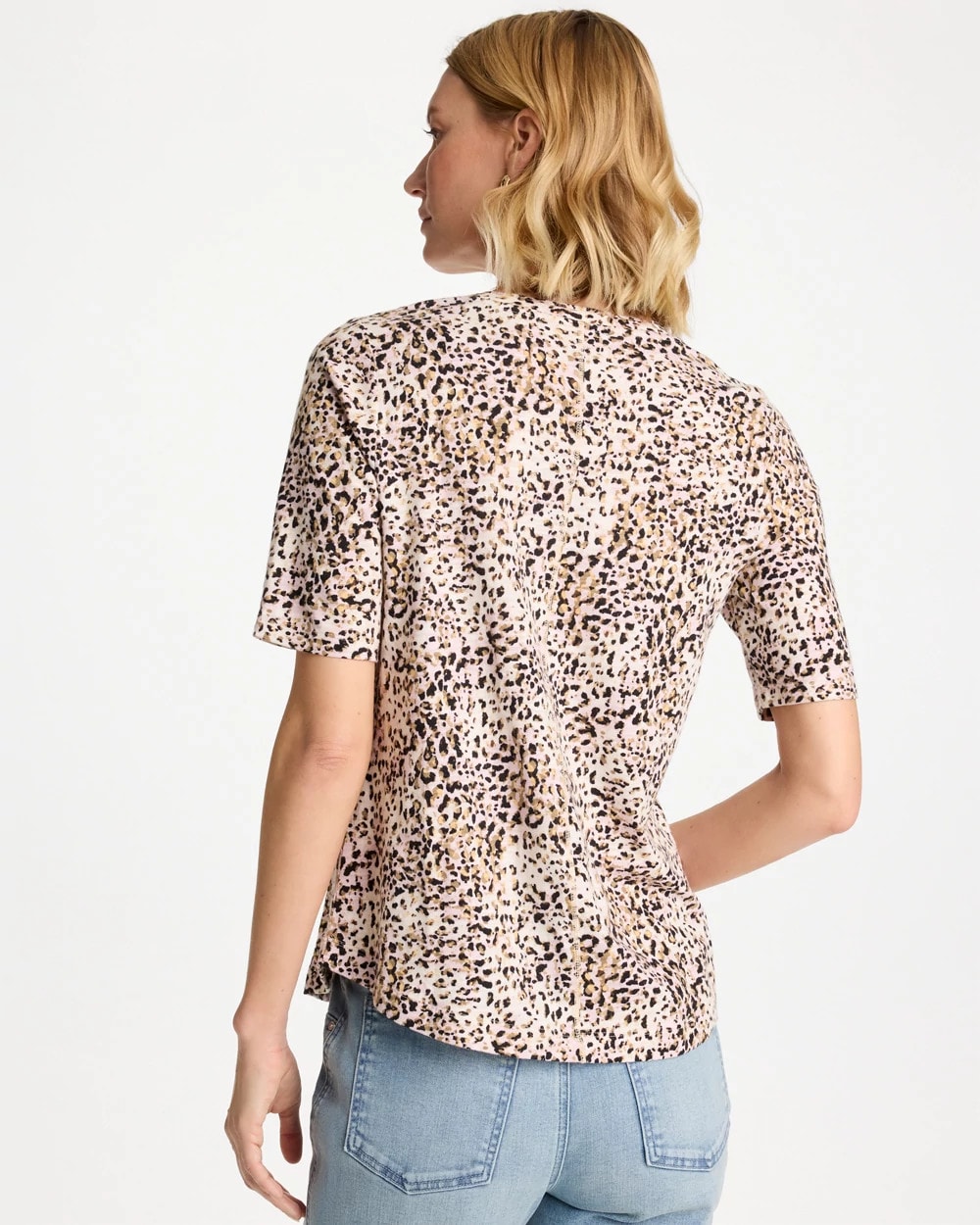 Chico's Printed Cotton Slub V-Neck Tee Cattail Brown