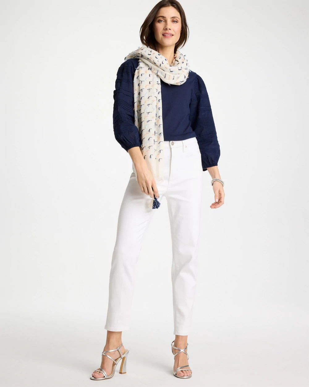 Chico's Pintuck Puff Sleeve Tee Passport Blue