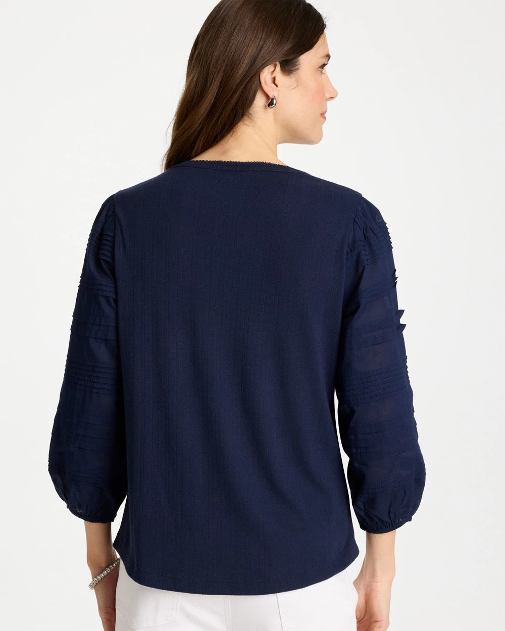 Chico's Pintuck Puff Sleeve Tee Passport Blue