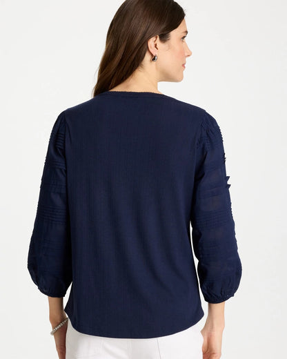 Chico's Pintuck Puff Sleeve Tee Passport Blue