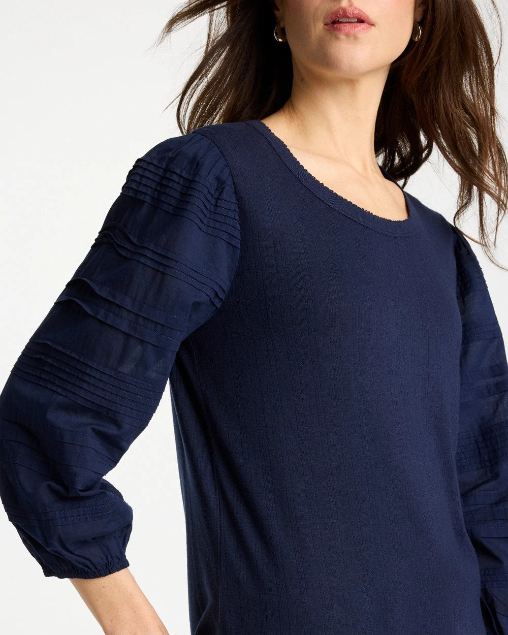 Chico's Pintuck Puff Sleeve Tee Passport Blue