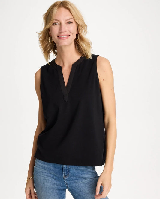 Chico's Cotton-Stretch Notch Neck Tank Black