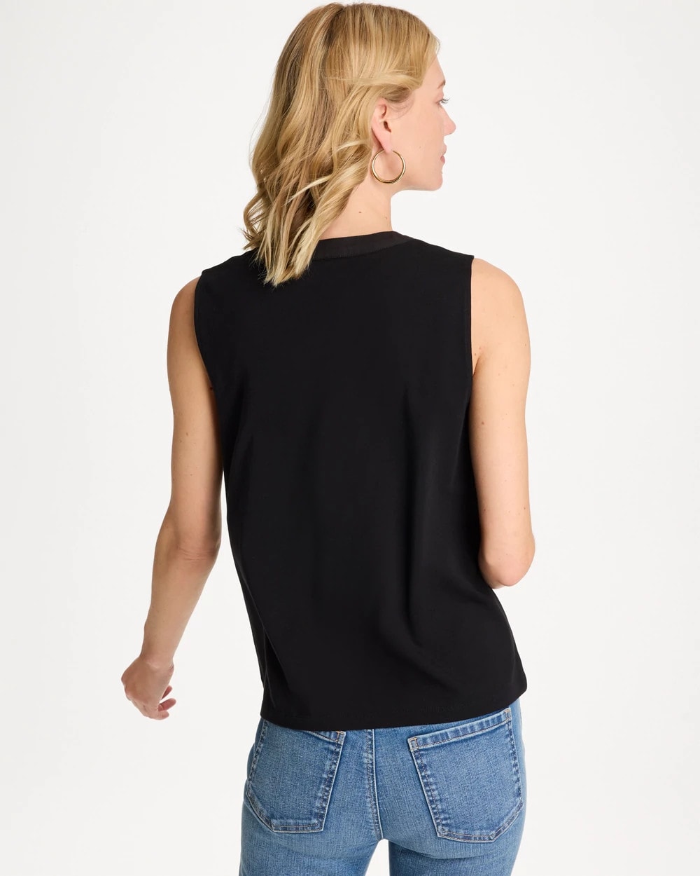 Chico's Cotton-Stretch Notch Neck Tank Black