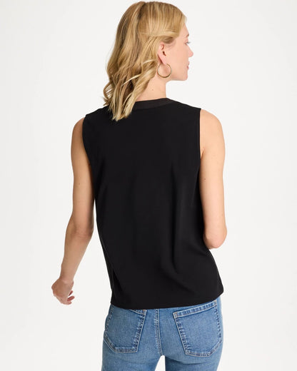 Chico's Cotton-Stretch Notch Neck Tank Black