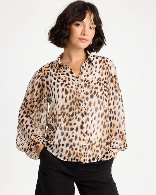 Chico's Georgette Animal Print Blouse Black