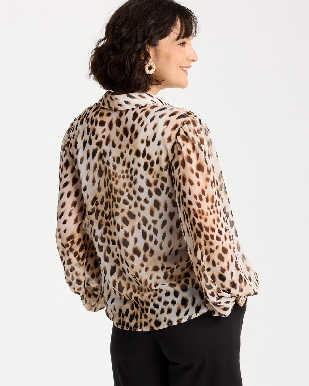 Chico's Georgette Animal Print Blouse Black