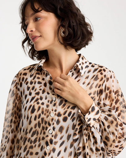 Chico's Georgette Animal Print Blouse Black
