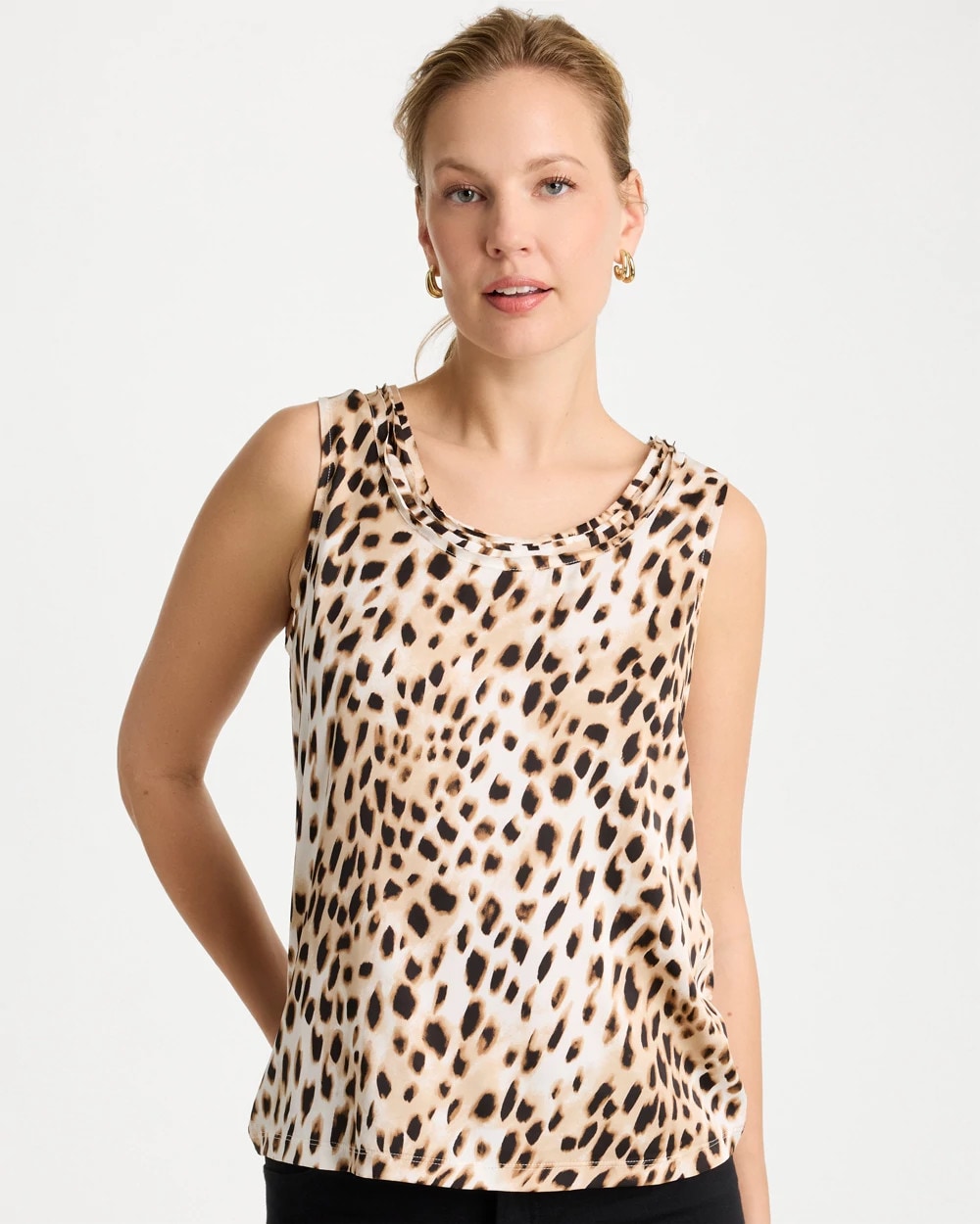 Chico's Animal Print Jersey Satin Tank Top Black