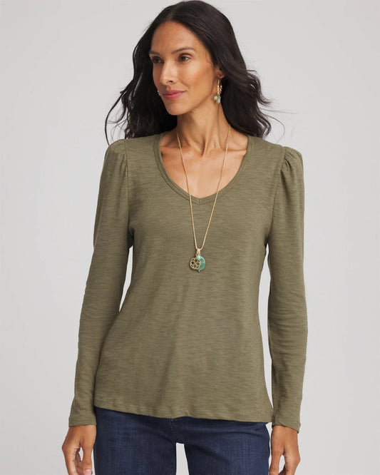Chico's Slub Puff-Sleeve Tee Nettle Leaf