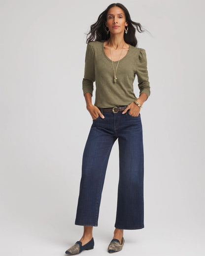Chico's Slub Puff-Sleeve Tee Nettle Leaf