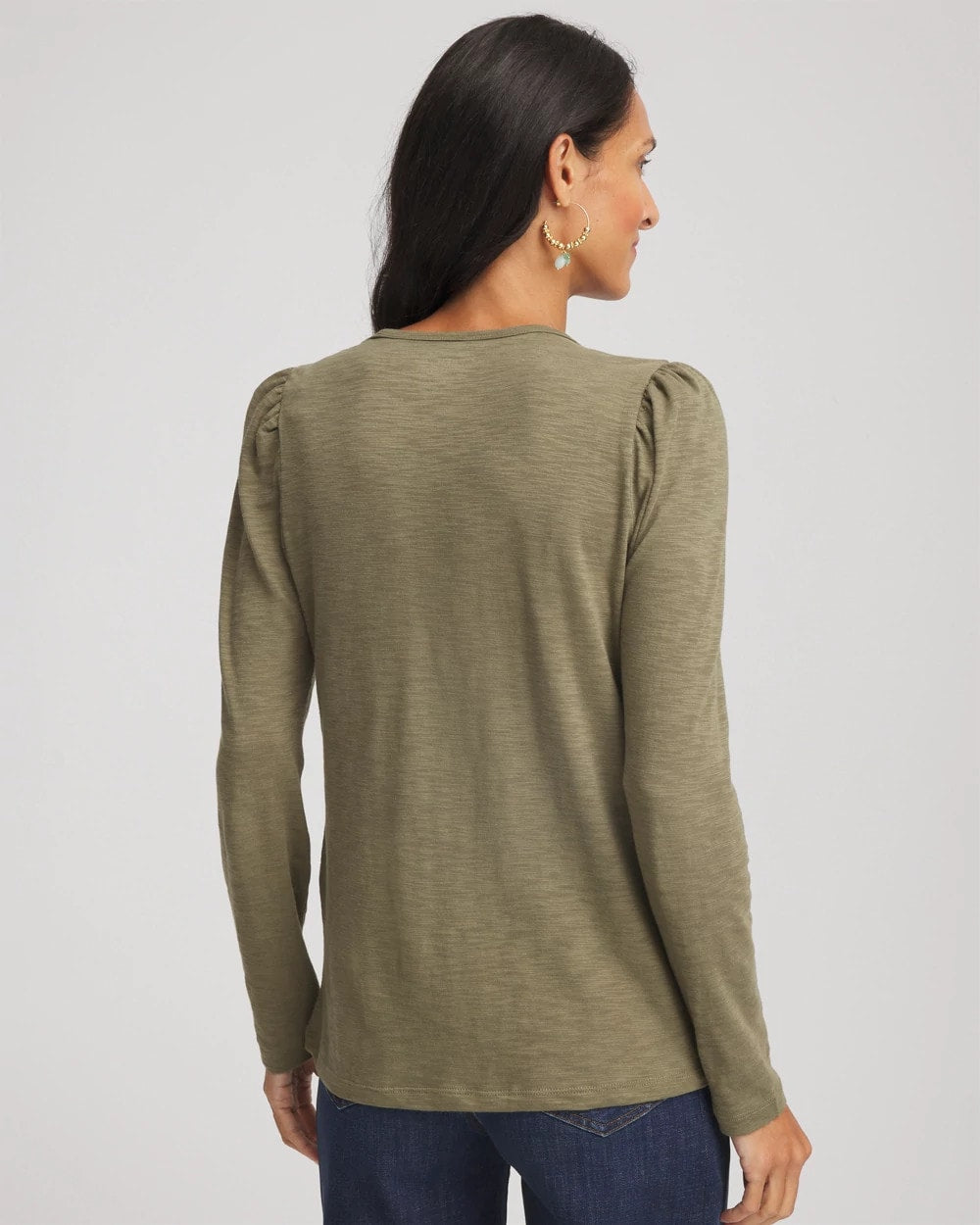 Chico's Slub Puff-Sleeve Tee Nettle Leaf