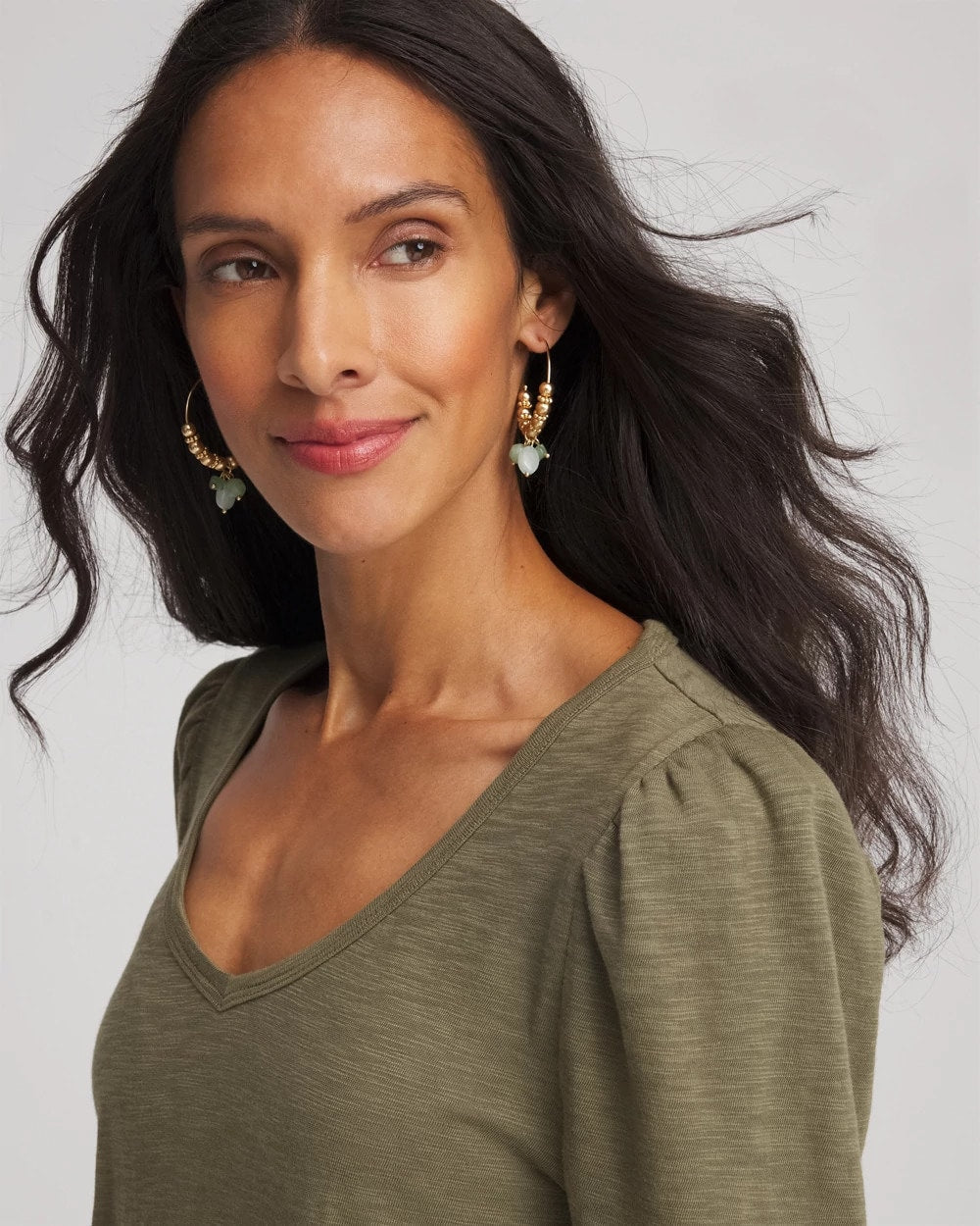 Chico's Slub Puff-Sleeve Tee Nettle Leaf
