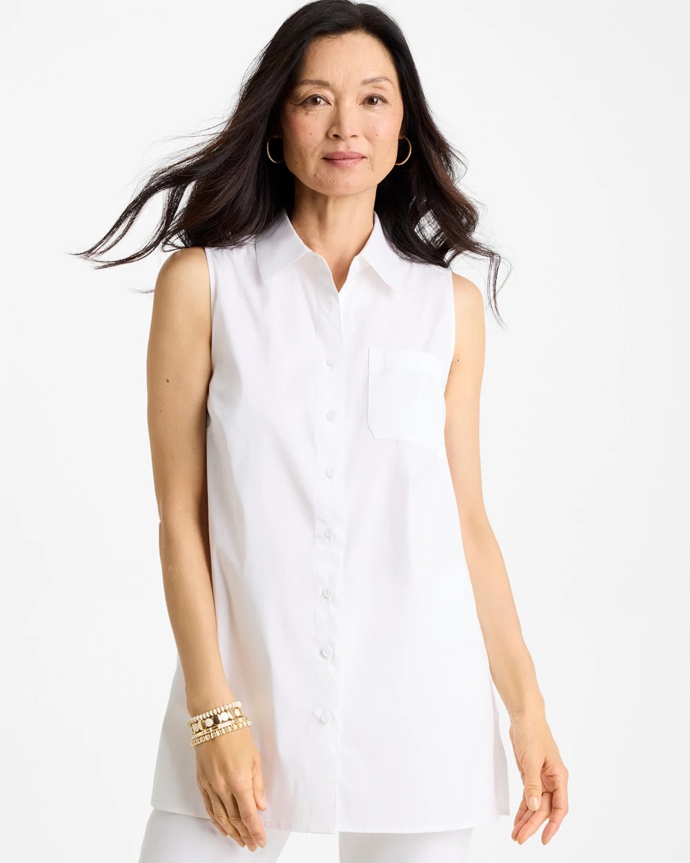 Chico's Poplin Cotton Collared Tunic Alabaster