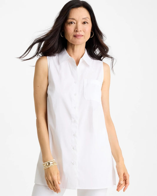 Chico's Poplin Cotton Collared Tunic Alabaster