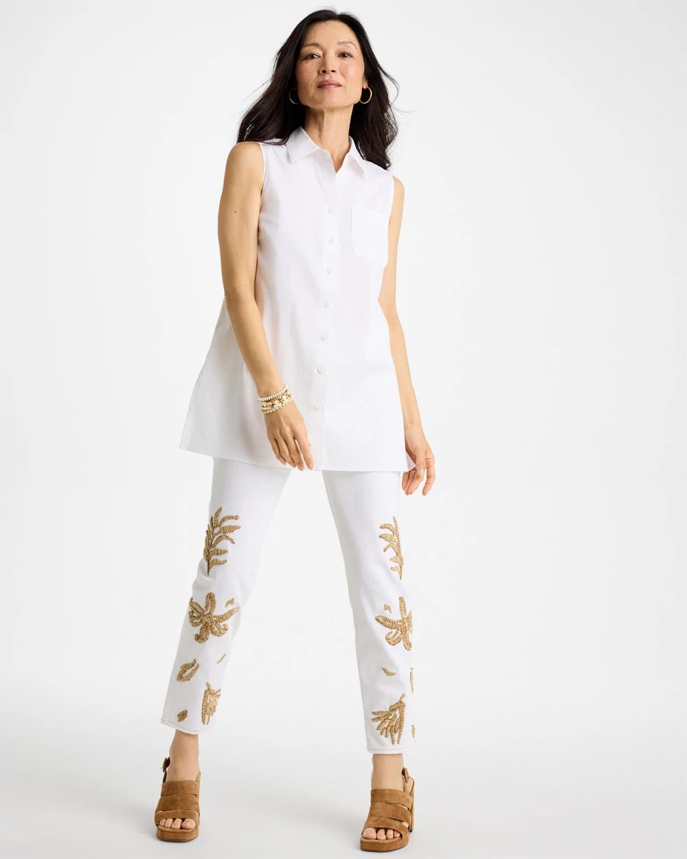 Chico's Poplin Cotton Collared Tunic Alabaster