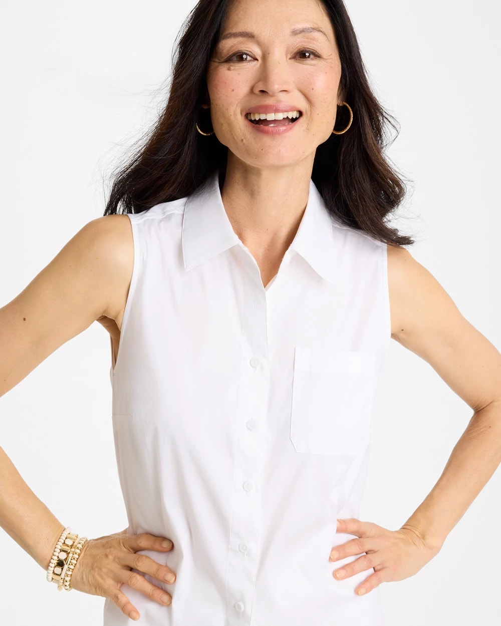 Chico's Poplin Cotton Collared Tunic Alabaster