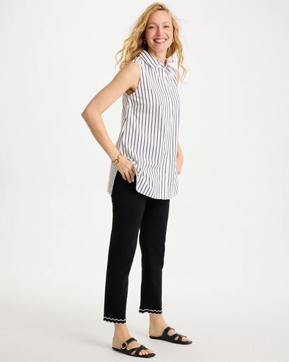 Chico's Poplin Cotton Collared Striped Tunic Black