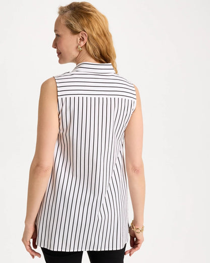 Chico's Poplin Cotton Collared Striped Tunic Black