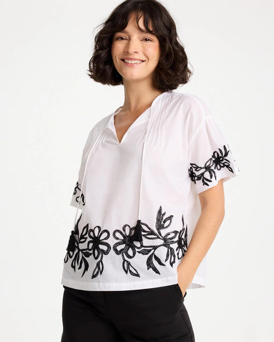 Chico's Cotton Voile Applique Blouse Alabaster