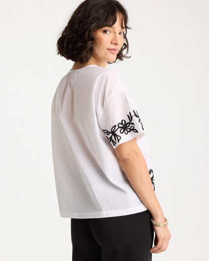 Chico's Cotton Voile Applique Blouse Alabaster