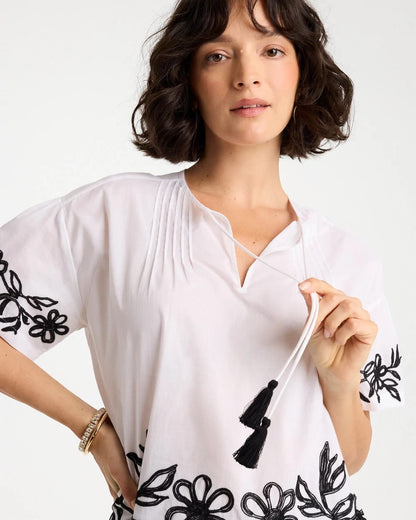 Chico's Cotton Voile Applique Blouse Alabaster