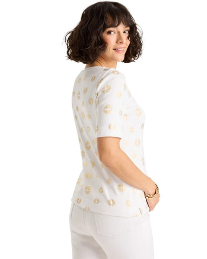 Chico's Stamped Pima Elbow Sleeve Tee Alabaster
