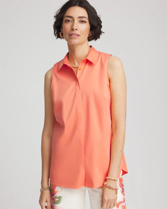 Chico's No Iron™ Sleeveless Sateen-Stretch Shirt Sunset Peach