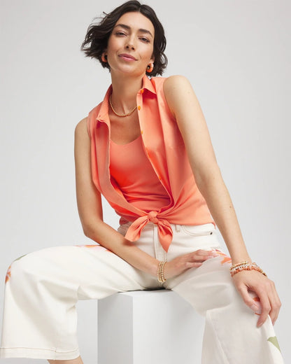 Chico's No Iron™ Sleeveless Sateen-Stretch Shirt Sunset Peach