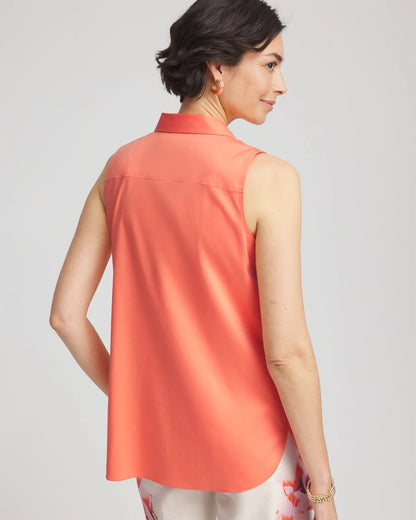 Chico's No Iron™ Sleeveless Sateen-Stretch Shirt Sunset Peach