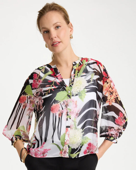 Chico's Georgette Lightweight Printed Blouse Cherry Lush