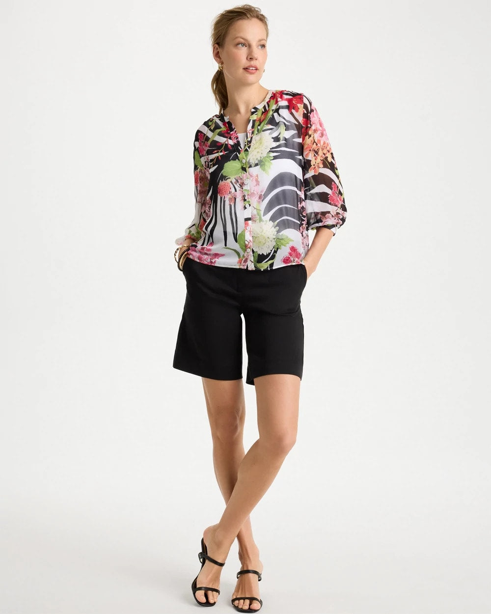 Chico's Georgette Lightweight Printed Blouse Cherry Lush
