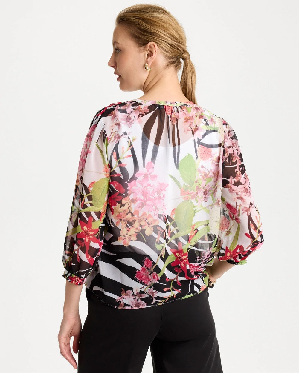 Chico's Georgette Lightweight Printed Blouse Cherry Lush