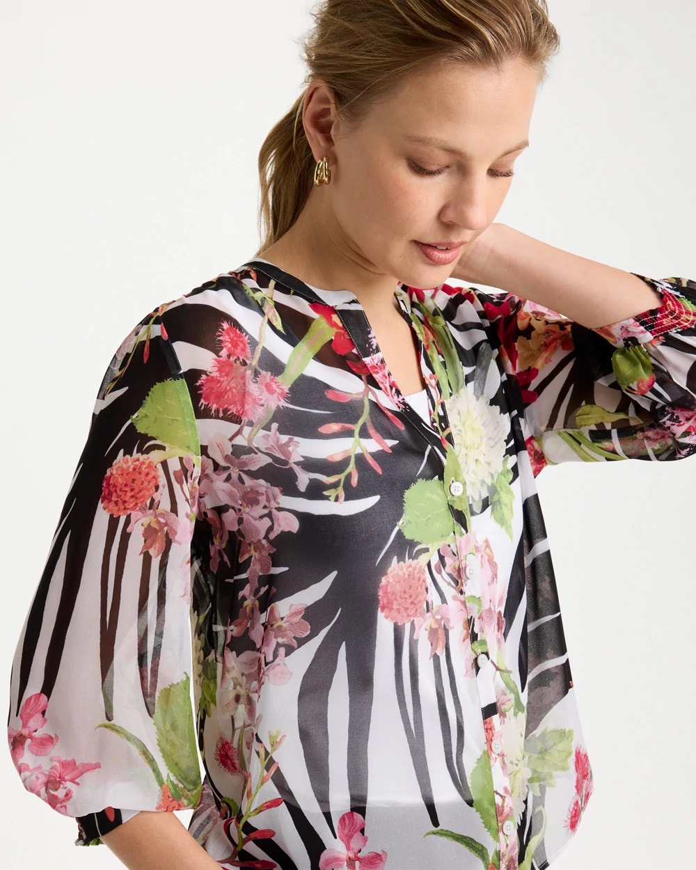 Chico's Georgette Lightweight Printed Blouse Cherry Lush