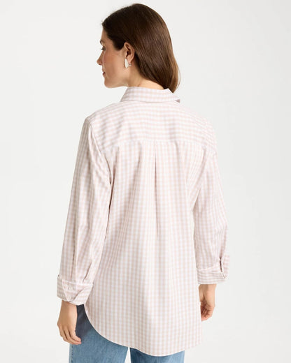 Chico's No Iron™ Stretch Neutral Gingham Shirt Smokey Taupe