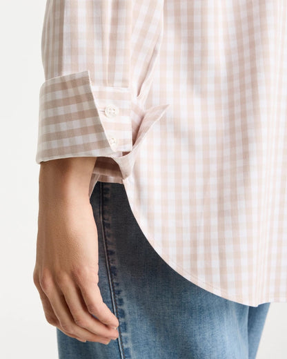 Chico's No Iron™ Stretch Neutral Gingham Shirt Smokey Taupe