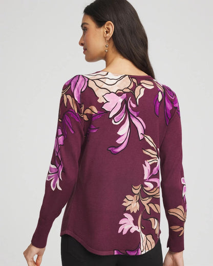 Chico's Ella V-Neck Artisanal Pullover Sweater Deep Chianti