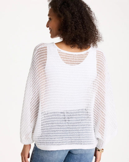 Chico's V-Neck Metallic Knit Poncho Alabaster