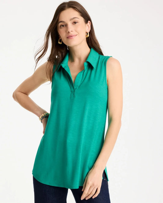Chico's Collared Tunic Tank Topanga Green