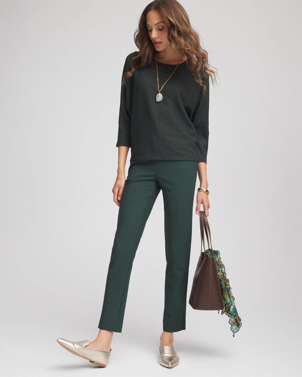 Chico's Lightweight Juliet Straight Ankle Pants Darkest Spruce
