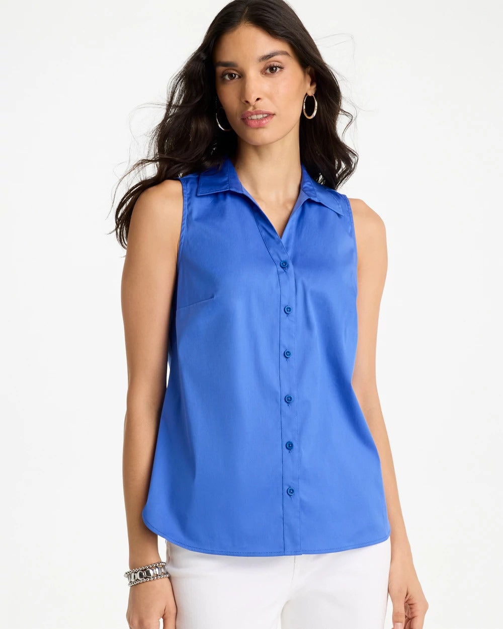 Chico's Cotton-Blend Classic Sleeveless Shirt Amparo Blue