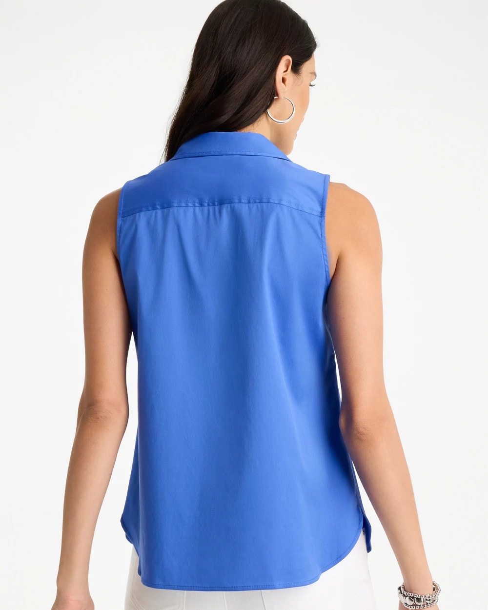 Chico's Cotton-Blend Classic Sleeveless Shirt Amparo Blue