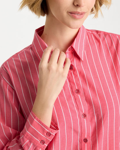 Chico's Cotton Voile Collared Striped Shirt Calypso Coral