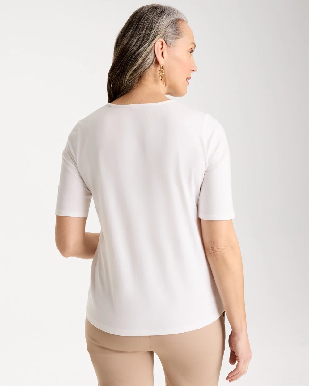 Chico's Sequin Embroidered Floral Tee Alabaster